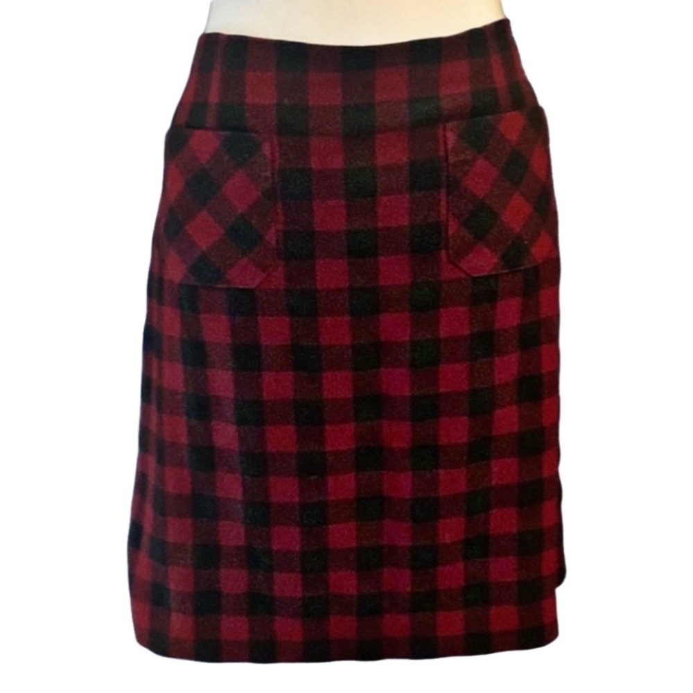 NWT J. Jill Red and Black Lined Buffalo Plaid Skirt. Pinot/black. Size MP. - Picture 2 of 16